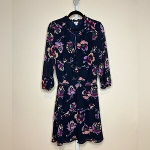 J. Crew Navy Floral Long Sleeve Mini Dress